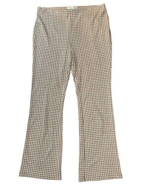 Molly Green Beige & White Gingham Knit Pull On Flare Pants Size Large